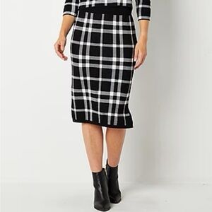 Liz Claiborne Black and White Plaid Pencil Sweater Skirt XL